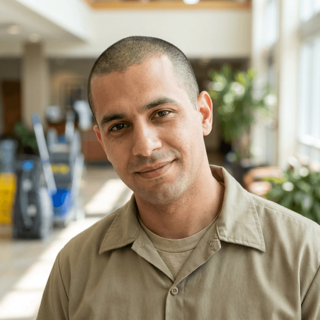 Male medical education specialist in his mid 30s, Black, confident and approachable in modern office