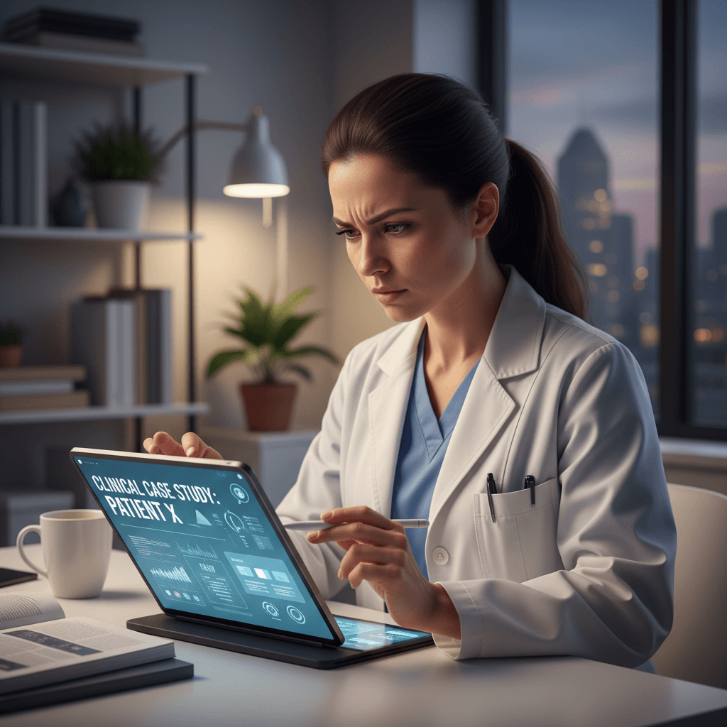 Healthcare professional reviewing clinical cases