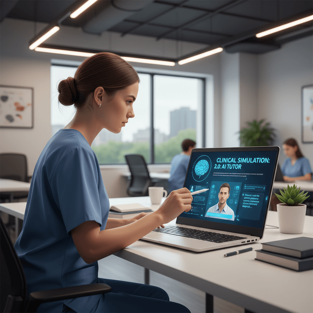 Medical student using clinical simulation software