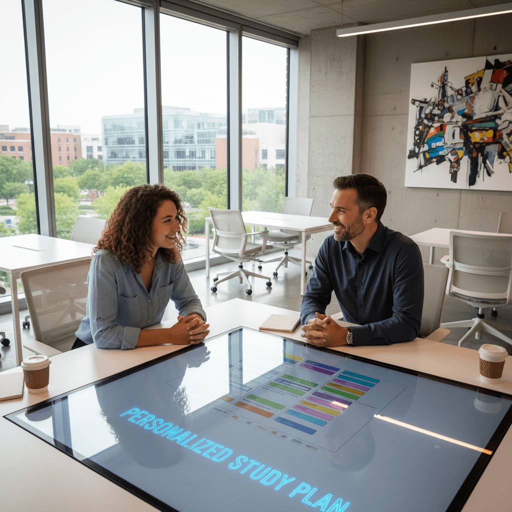 Student meeting with an academic advisor over a personalized study plan