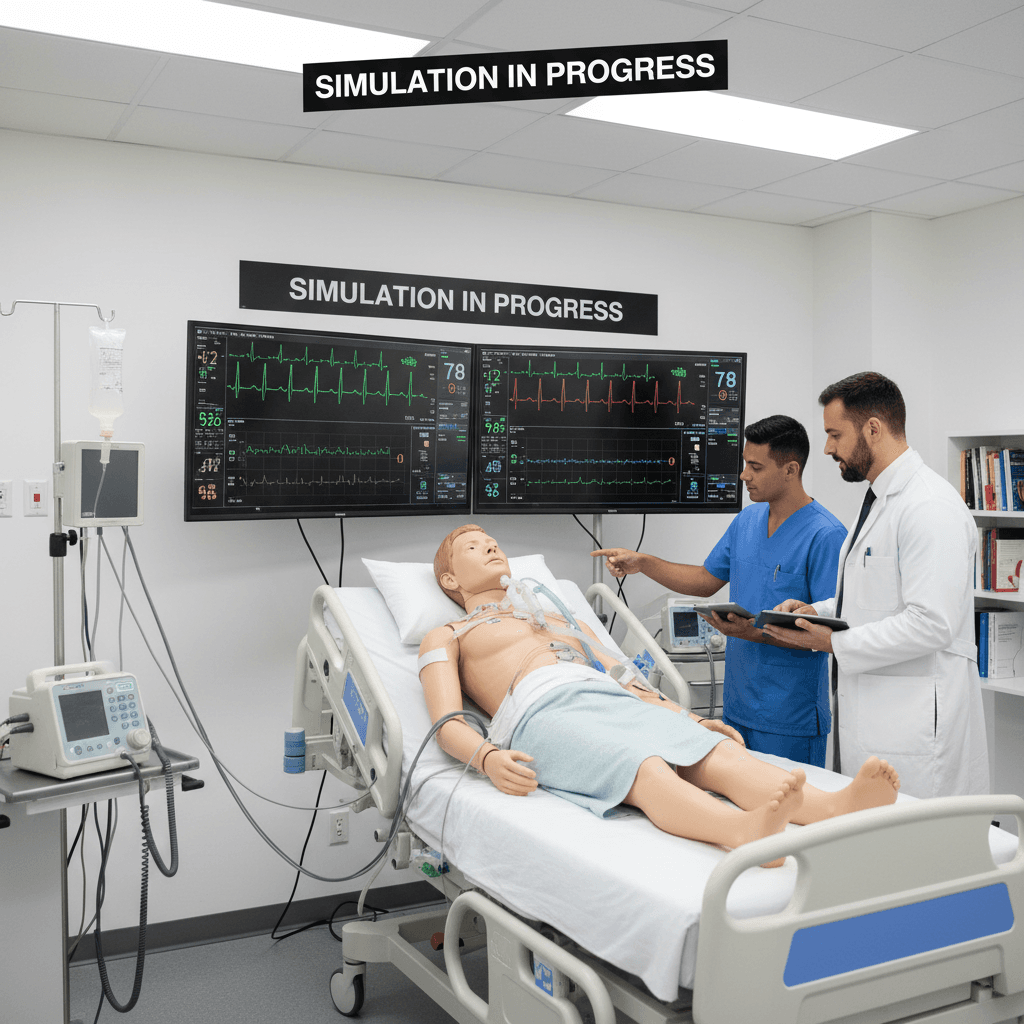 Clinical simulation mannequin in a training room